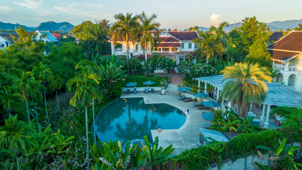 aerial city view by drone luangprabang laos